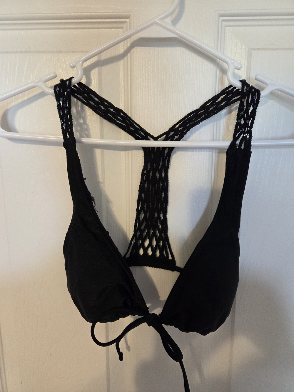 Xhilaration Black Crochet Beaded Triangle Bikini Top